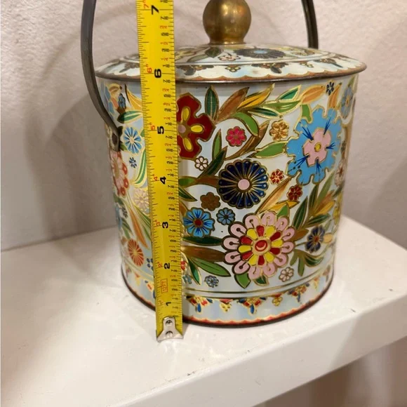 Vintage Daher Floral Tin Container England Metal Ice Bucket Style - Picture 3 of 5